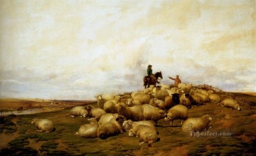 トーマス・シドニー・クーパー Painting - 羊飼いと群れの羊の家畜 トーマス・シドニー・クーパー